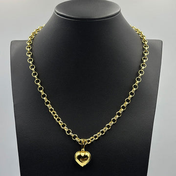 CORRENTE ELO PORTUGUÊS 4MM (45CM) + PINGENTE CORAÇÃO BOLEADO PEQUENO - BANHADO A OURO 18K