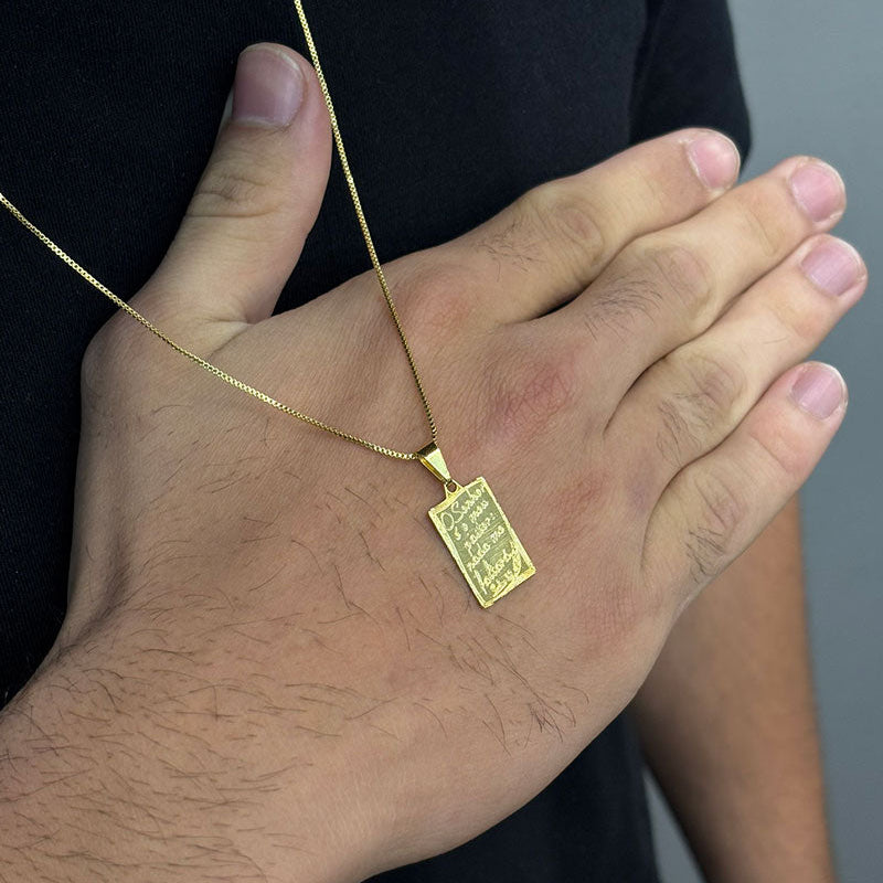 CORRENTE VENEZIANA 1MM - 70CM + PINGENTE O SENHOR É MEU PASTOR - BANHADO A OURO 18K