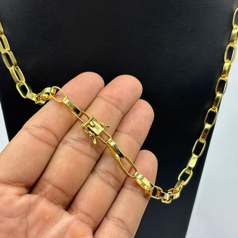 CORRENTE TIJOLINHO 6MM - 70CM (FECHO GAVETA) - BANHADO A OURO 18K