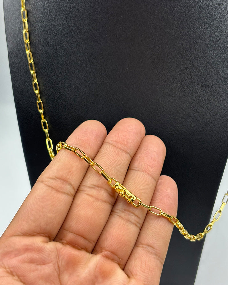 CORRENTE TIJOLINHO 4MM - 70CM (FECHO BOMBA) - BANHADO A OURO 18K