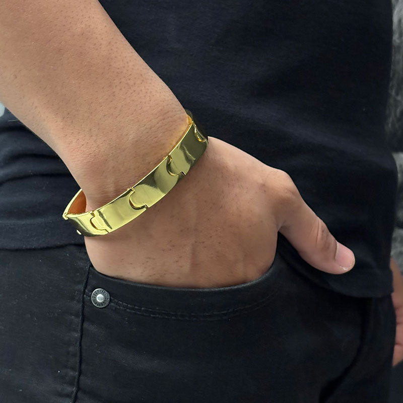PULSEIRA LISO 13MM - 21CM - BANHADO A OURO 18K