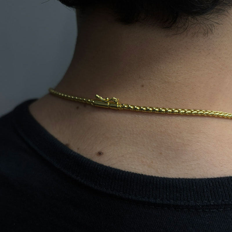 CORRENTE PERUANA 3MM - 70CM (FECHO BOMBA) - BANHADO A OURO 18K