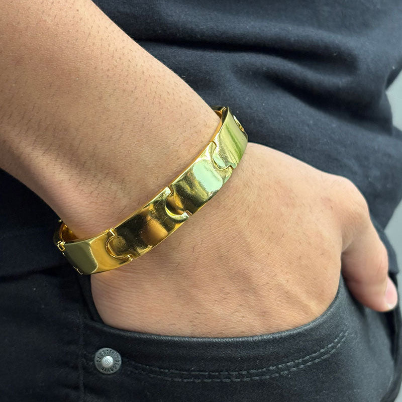 PULSEIRA LISO 13MM - 19CM - BANHADO A OURO 18K