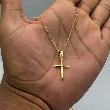 CORRENTE VENEZIANA 1MM - 70CM + PINGENTE CRUZ PONTEADA LISA (BANHADO A OURO 18K)