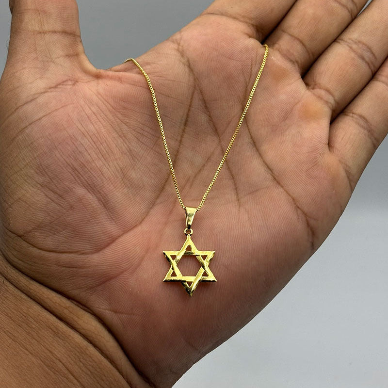 CORRENTE VENEZIANA 1MM - 70CM + PINGENTE ESTRELA DE DAVI VAZADA (BANHADO A OURO 18K)