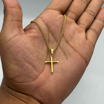 CORRENTE GRUMET 2MM - 70CM + PINGENTE CRUZ PONTEADA LISA (BANHADO A OURO 18K)