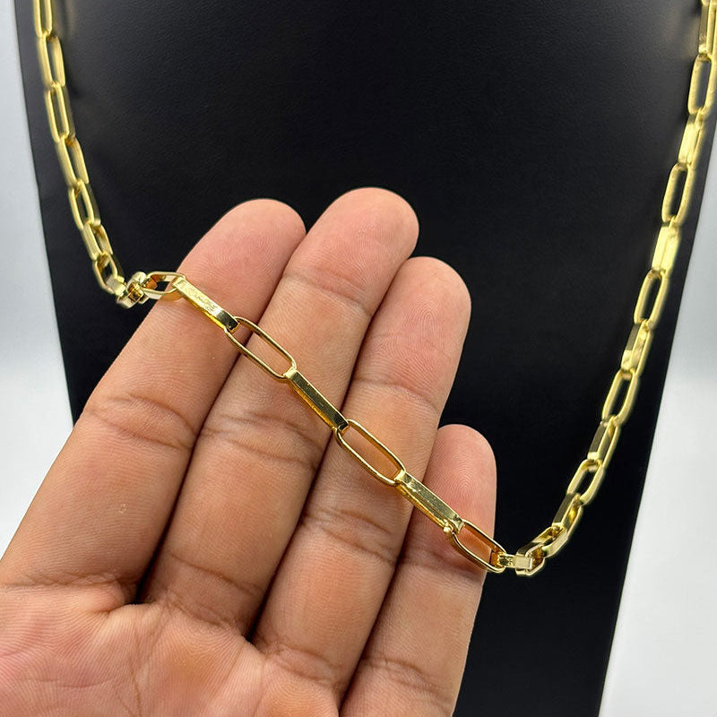 CORRENTE TIJOLINHO LONG 5MM - 70CM (FECHO GAVETA) - BANHADO A OURO 18K