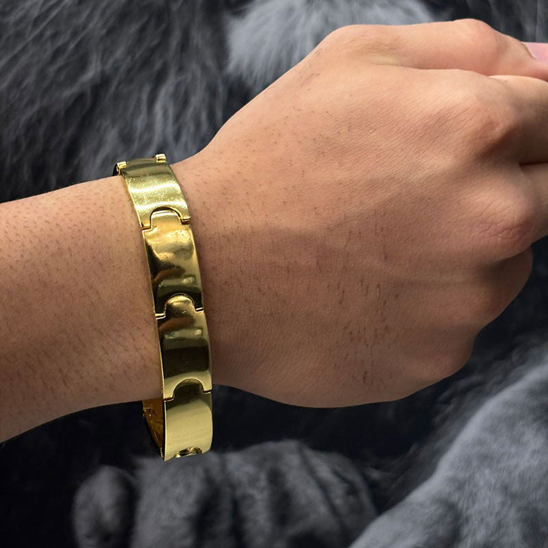 PULSEIRA LISO 13MM - 21CM - BANHADO A OURO 18K