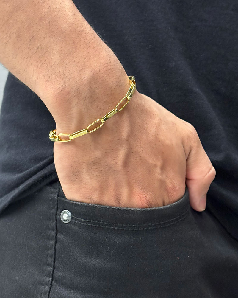 PULSEIRA TIJOLINHO LONG 5MM - 21CM - BANHADO A OURO 18K