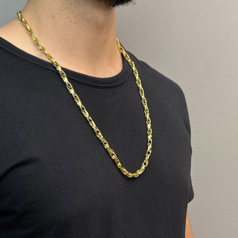 CORRENTE ELO DUPLO 5MM - 70CM - BANHADO A OURO 18K
