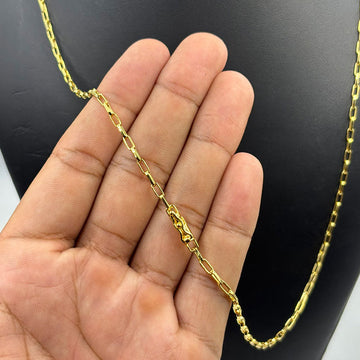 CORRENTE TIJOLINHO 2MM - 70CM (FECHO BOMBA) - BANHADO A OURO 18K