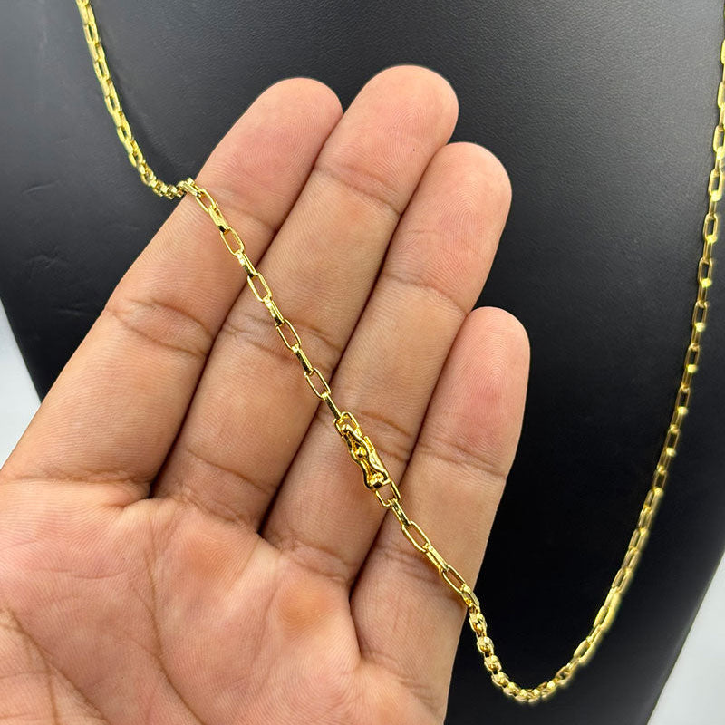 CORRENTE TIJOLINHO 2MM - 70CM (FECHO BOMBA) - BANHADO A OURO 18K