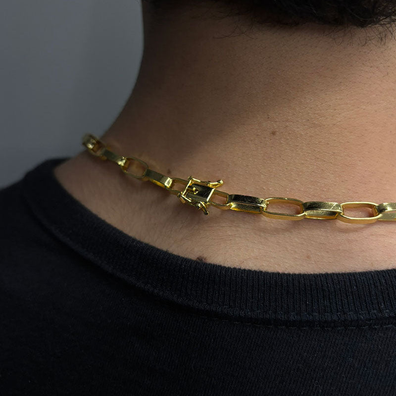 CORRENTE TIJOLINHO 6MM - 70CM (FECHO GAVETA) - BANHADO A OURO 18K