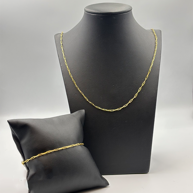 CORRENTE TIJOLINHO DE QUINA 2MM - 70CM + PULSEIRA TIJOLINHO DE QUINA 2MM - 21CM (FECHO ITALIANO) - BANHADO A OURO 18K