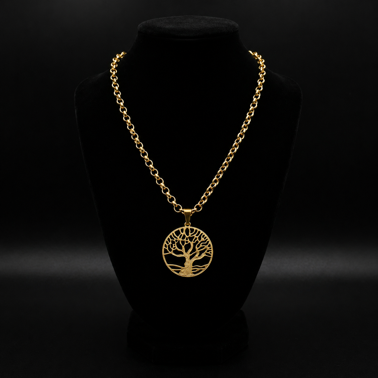 CORRENTE ELO PORTUGUÊS 4MM (45CM) + PINGENTE ARVORE DA VIDA - BANHADO A OURO 18K
