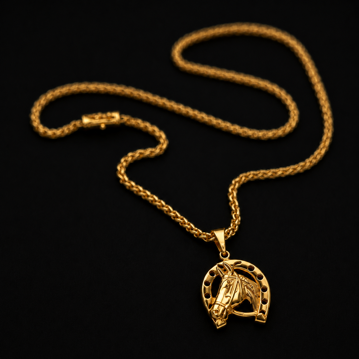 CORRENTE PERUANA 3MM - 45CM (FECHO BOMBA) + PINGENTE FERRADURA M - BANHADO A OURO 18K