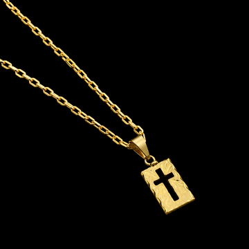CORRENTE CADEADO 2MM - 70CM + PINGENTE CRUZ VAZADA (BANHADO A OURO 18K)