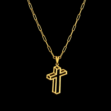 CORRENTE TIJOLINHO DE QUINA 2MM - 70CM (FECHO ITALIANO) + PINGENTE CRUZ 3D (BANHADO A OURO 18K)