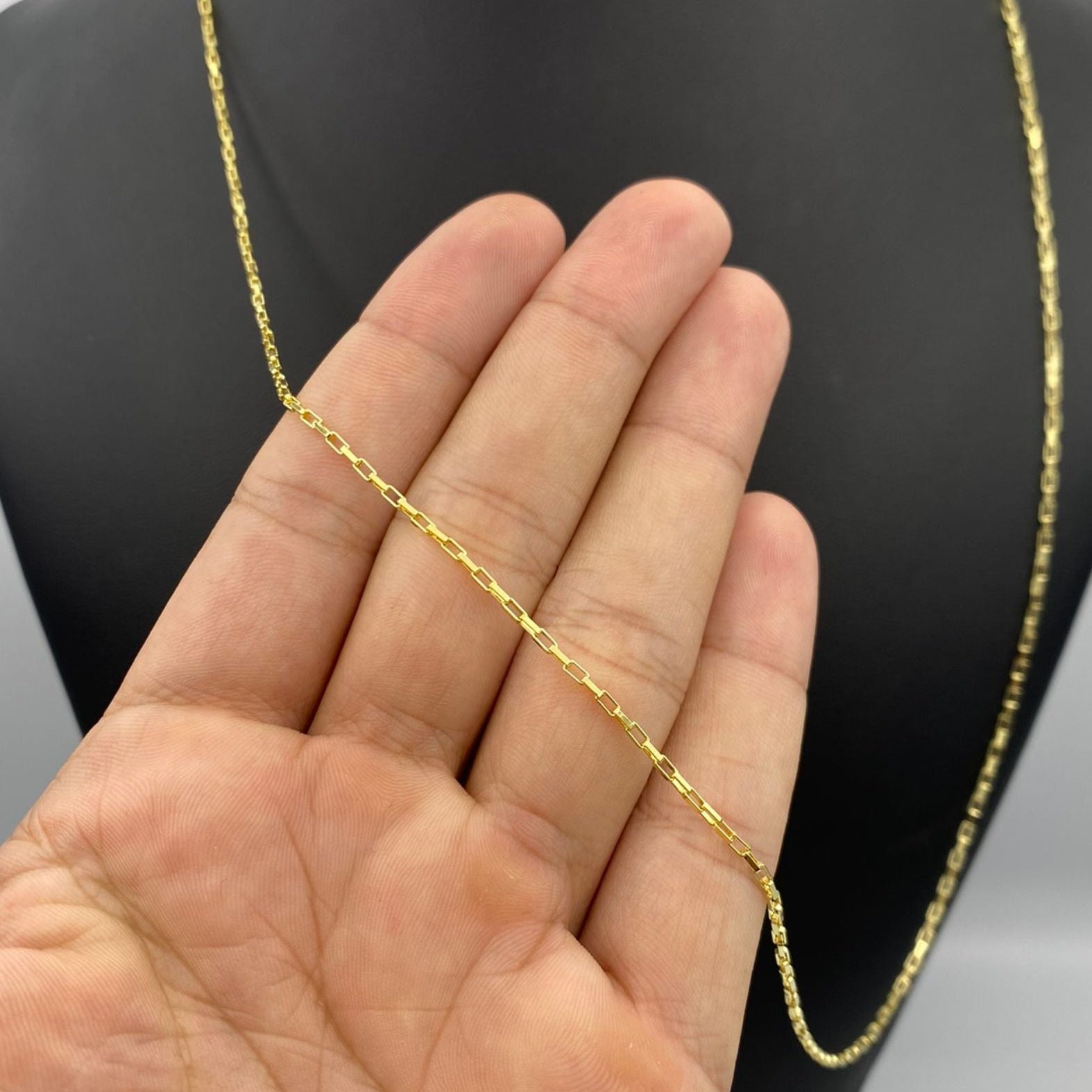 CORRENTE TIJOLINHO 1,5MM - 70CM - BANHADO A OURO 18K