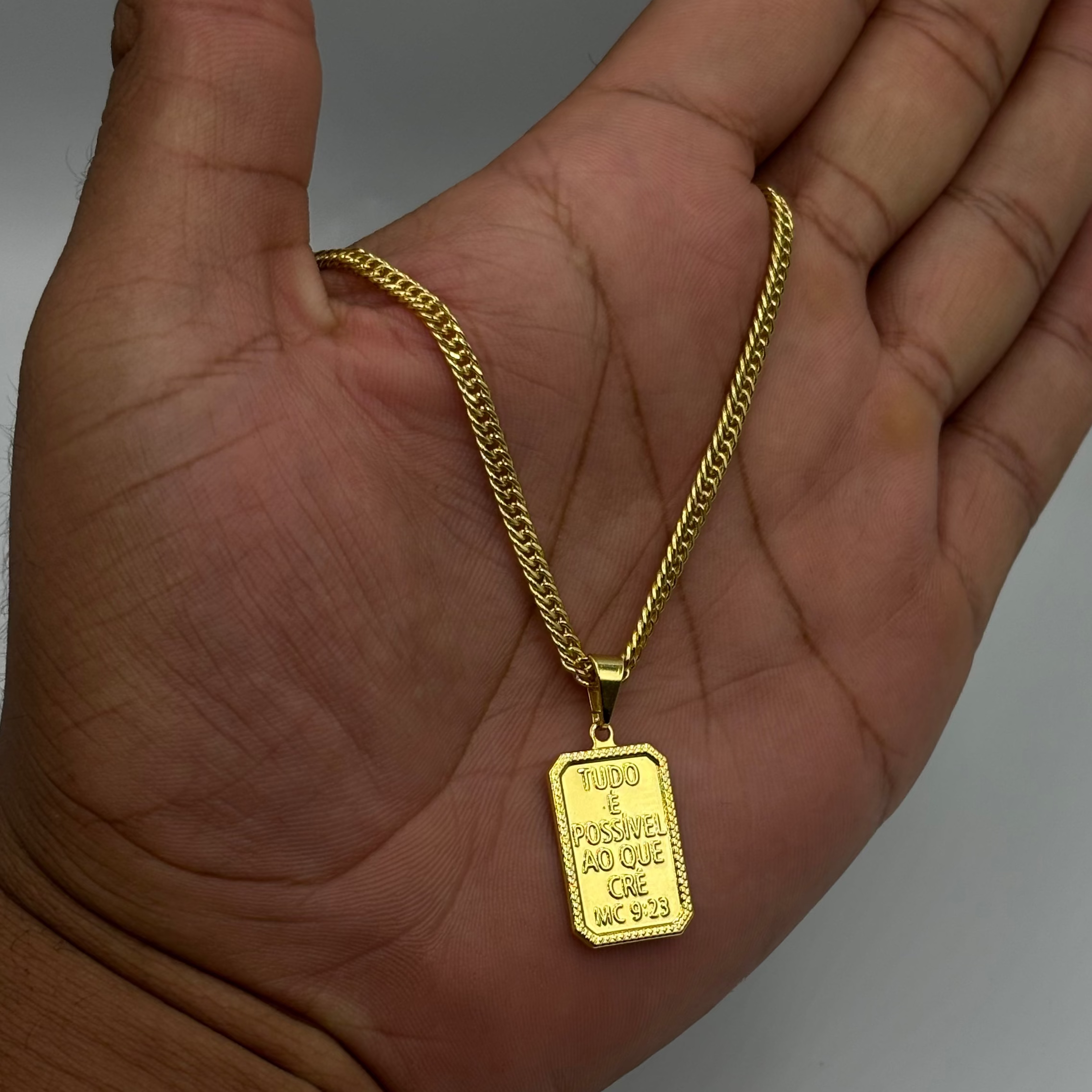 CORRENTE GRUMET 3MM -70CM + PINGENTE É POSSIVEL (BANHADO A OURO)