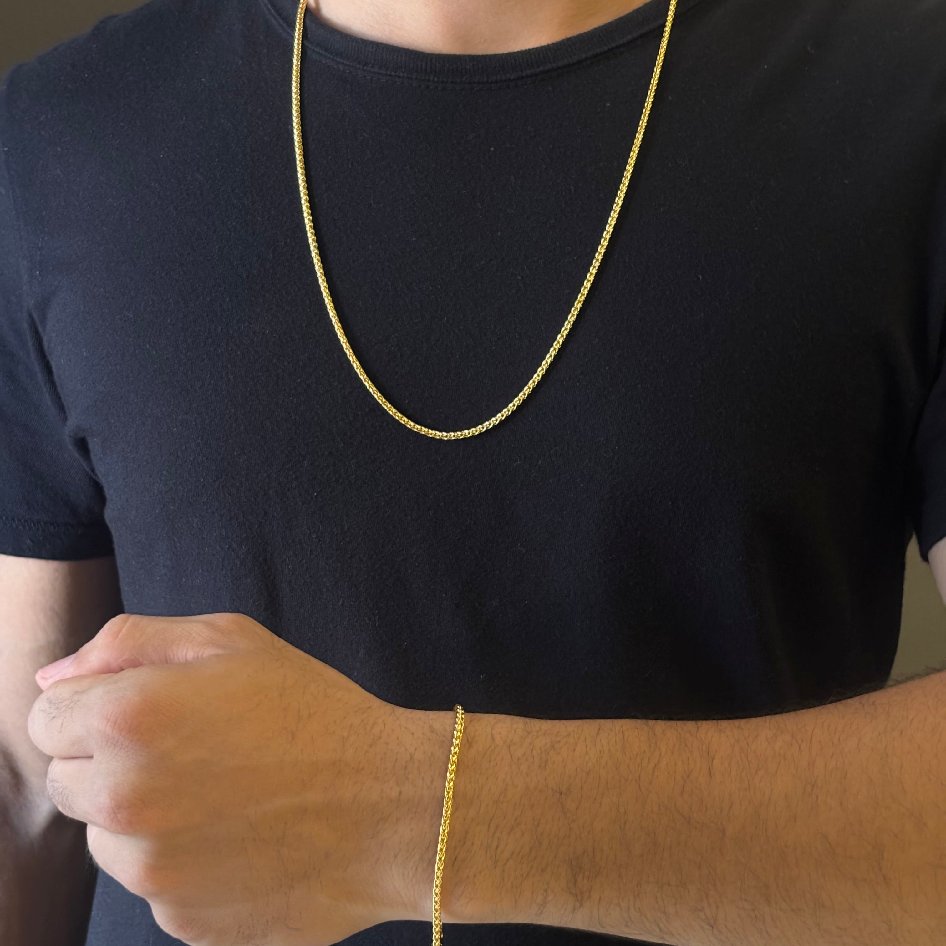 CORRENTE PERUANA 3MM - 70CM E PULSEIRA PERUANA 3MM - 21CM (FEHCO BOMBA) - BANHADO A OURO 18K