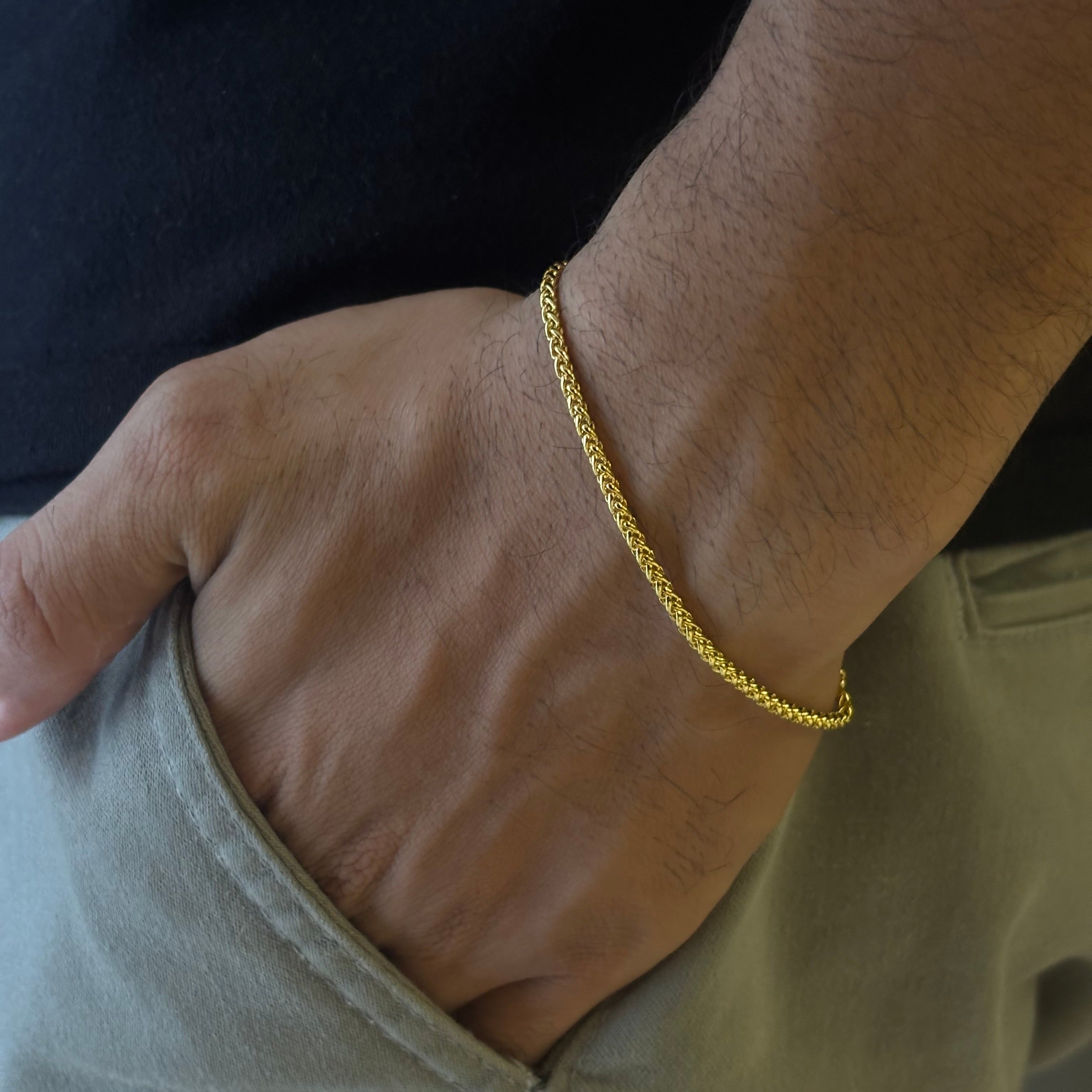 CORRENTE PERUANA 3MM - 70CM E PULSEIRA PERUANA 3MM - 21CM (FEHCO BOMBA) - BANHADO A OURO 18K