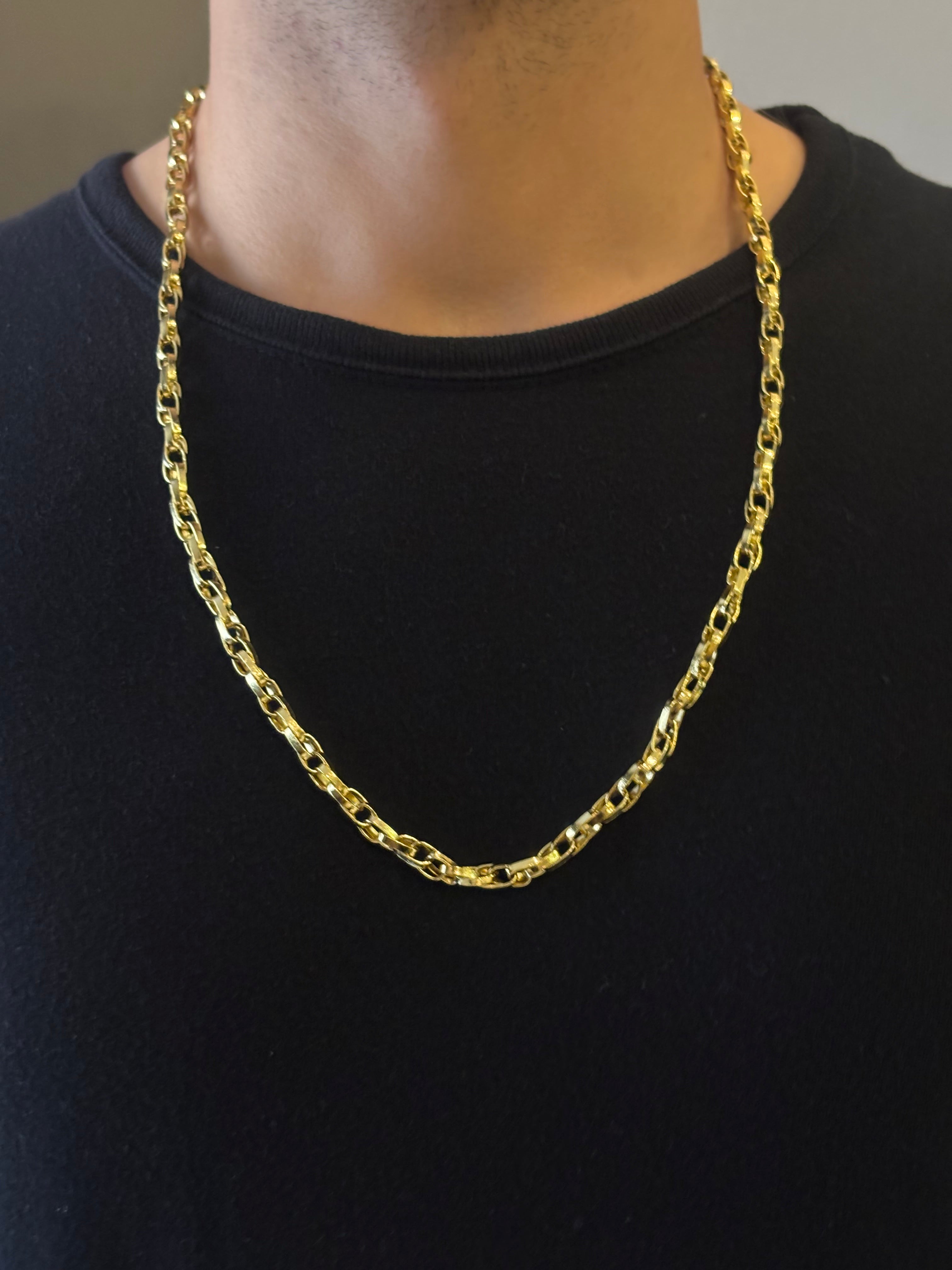 CORRENTE ELO DUPLO 5MM - 70CM + PULSEIRA ELO DUPLO 5MM - 21CM (FECHO BOMBA) - BANHADO A OURO 18K