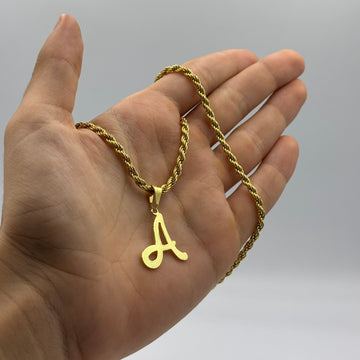 CORRENTE ELO BAIANO 2,5MM + PINGENTE LETRA A VAZADA - BANHADO A OURO 18K