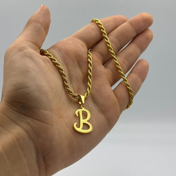 CORRENTE ELO BAIANO 2,5MM - 45CM + PINGENTE LETRA B VAZADA - BANHADO A OURO 18K