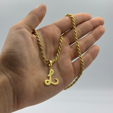 CORRENTE ELO BAIANO 2,5MM + PINGENTE LETRA L VAZADA - BANHADO A OURO 18K