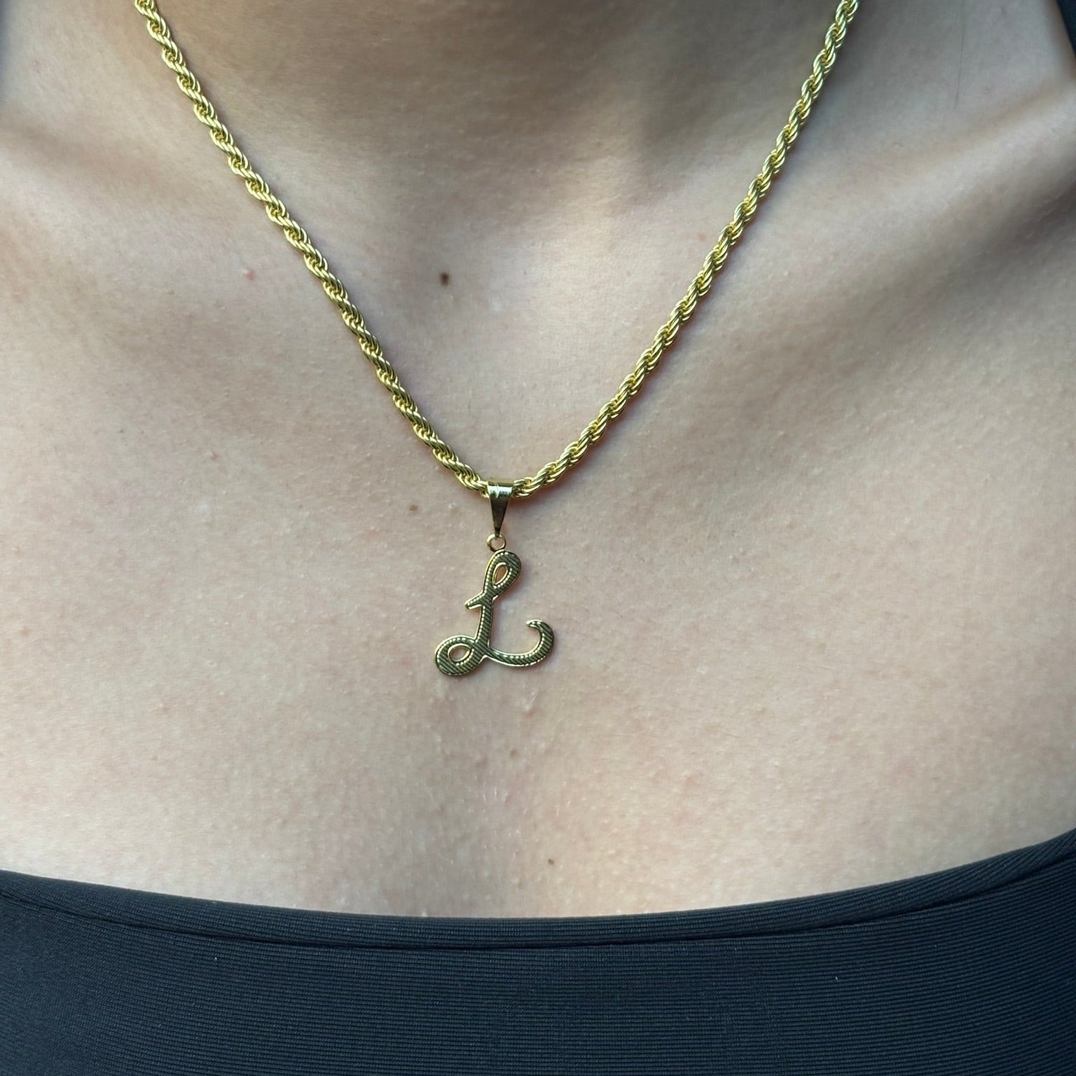 CORRENTE ELO BAIANO 2,5MM + PINGENTE LETRA L VAZADA - BANHADO A OURO 18K