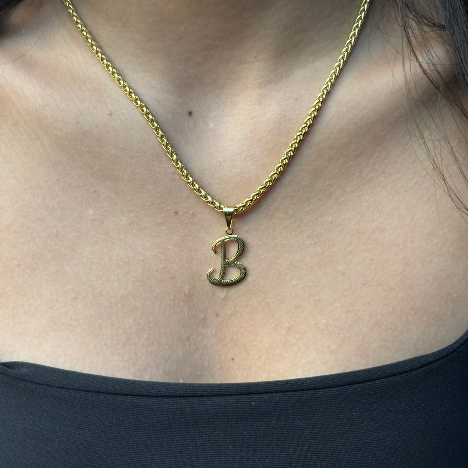CORRENTE PERUANO 3MM - 45CM (FECHO BOMBA) + PINGENTE LETRA B VAZADA - BANHADO A OURO 18K