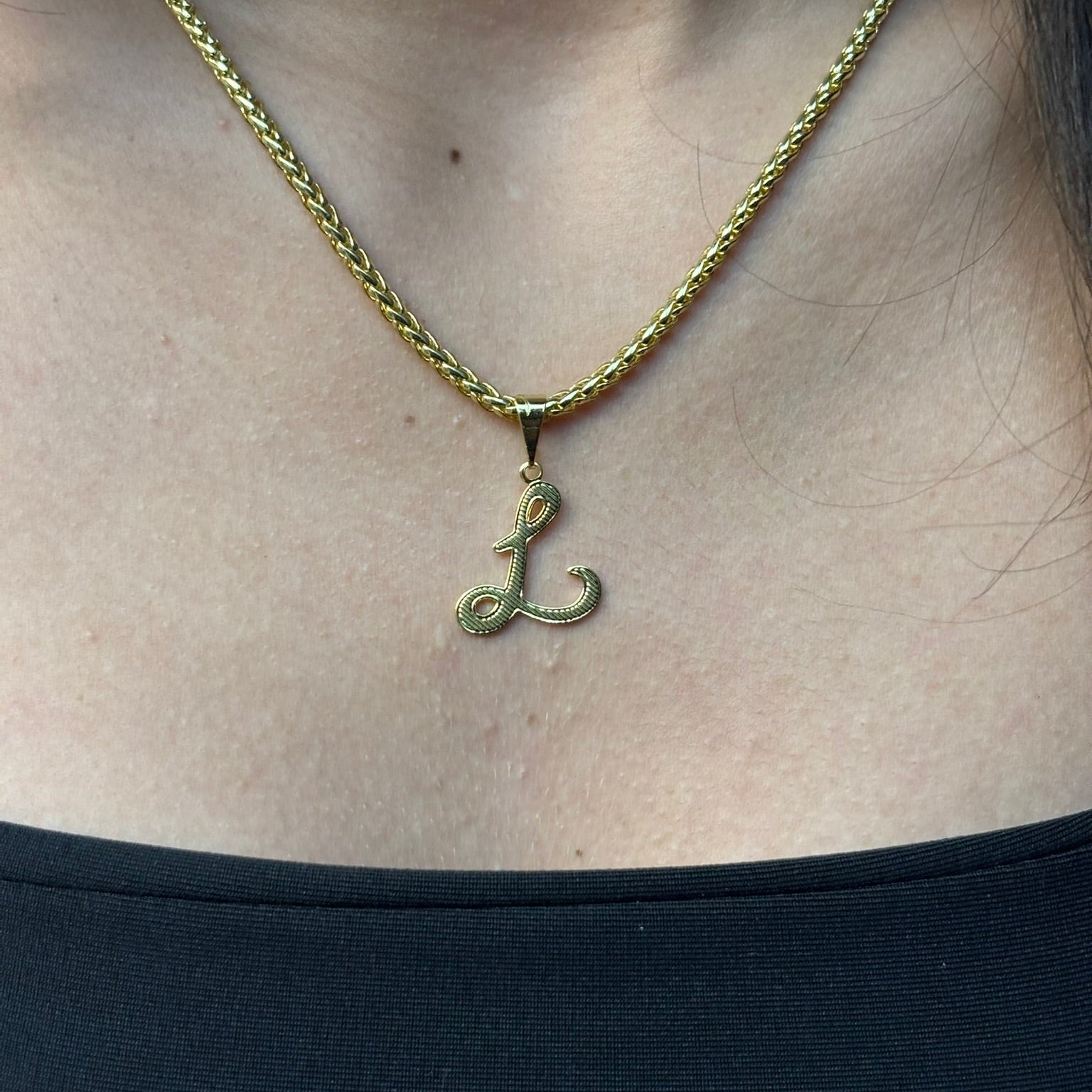 CORRENTE PERUANO 3MM - 45CM (FECHO BOMBA) + PINGENTE LETRA L VAZADA - BANHADO A OURO 18K