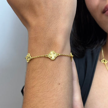 PULSEIRA TREVO DOURADA - 21CM (FECHO ITALIANO) - BANHADO A OURO 18K