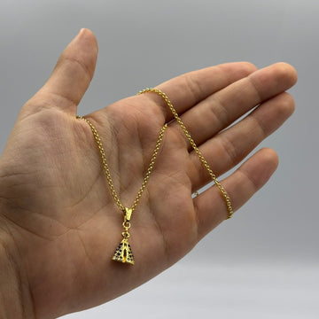 CORRENTE ELO PORTUGUÊS 2MM - 45CM + PINGENTE NOSSA SENHORA CRAVEJADO (BANHADO A OURO 18K)
