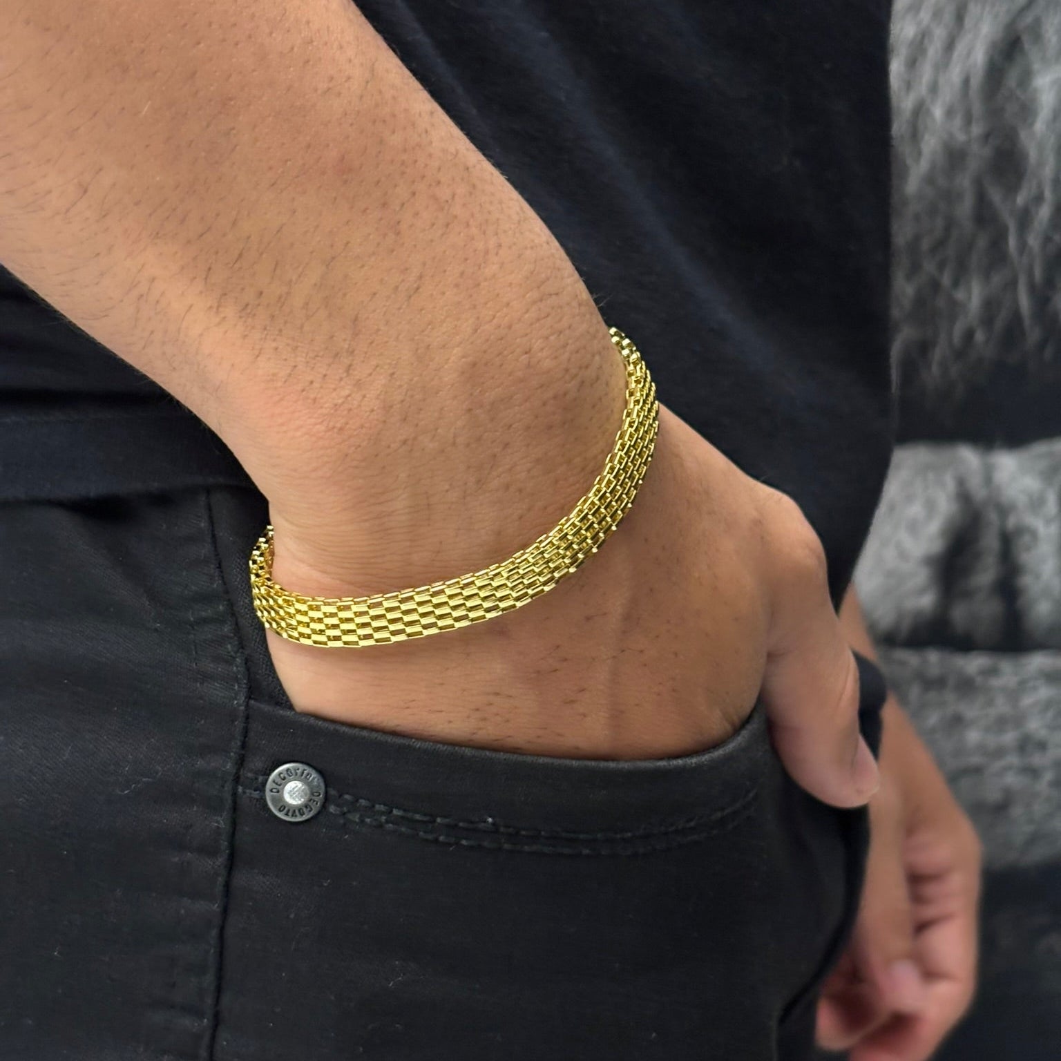 PULSEIRA ESTEIRA 8MM - 21CM - BANHADO A OURO 18K