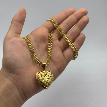 CORRENTE IMPERADOR 6MM - 45CM + PINGENTE CORAÇÃO RELICÁRIO MÉDIO - BANHADO A OURO 18K