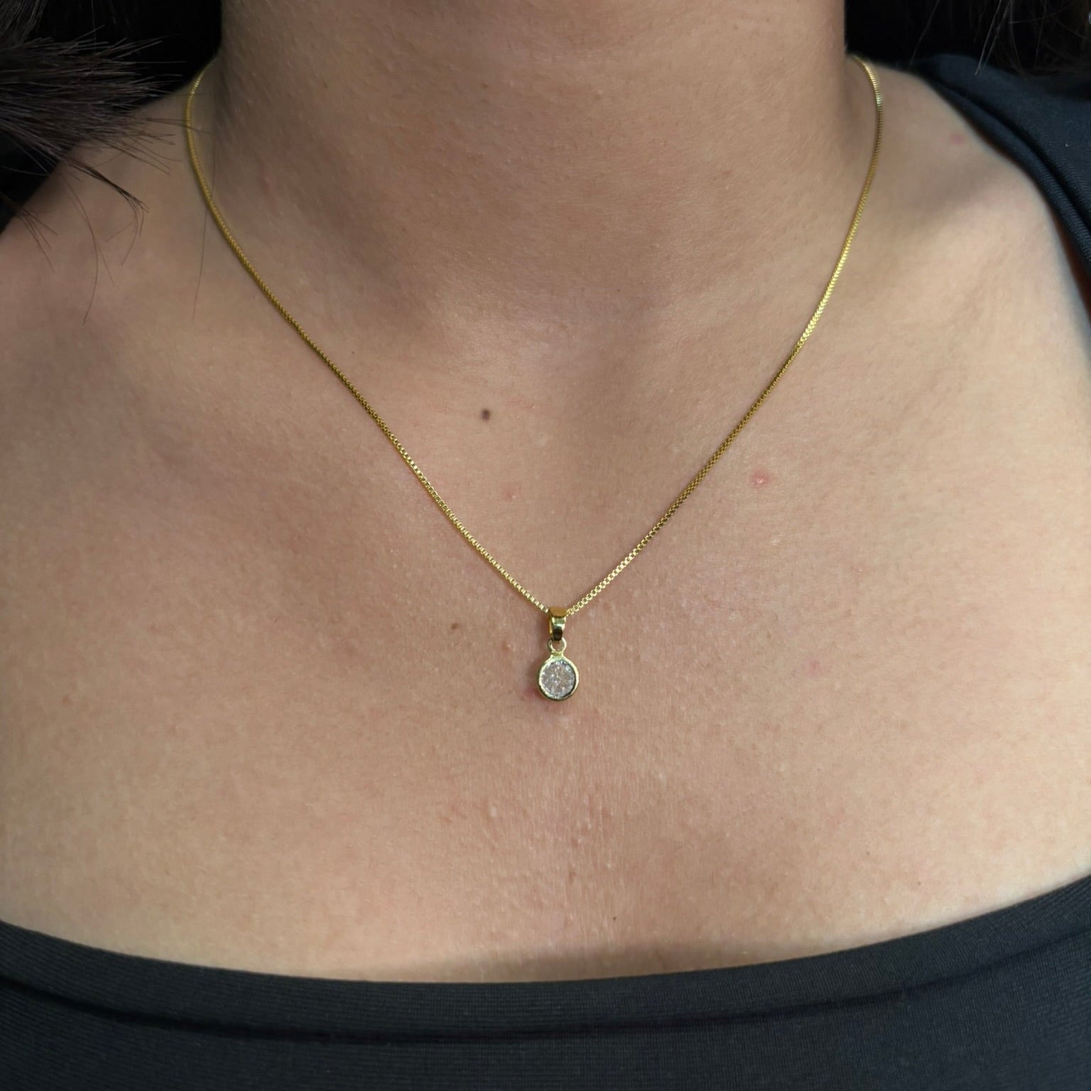 CORRENTE VENEZIANA 1MM - 45CM + PINGENTE PONTO DE LUZ (BANHADO A OURO 18K)