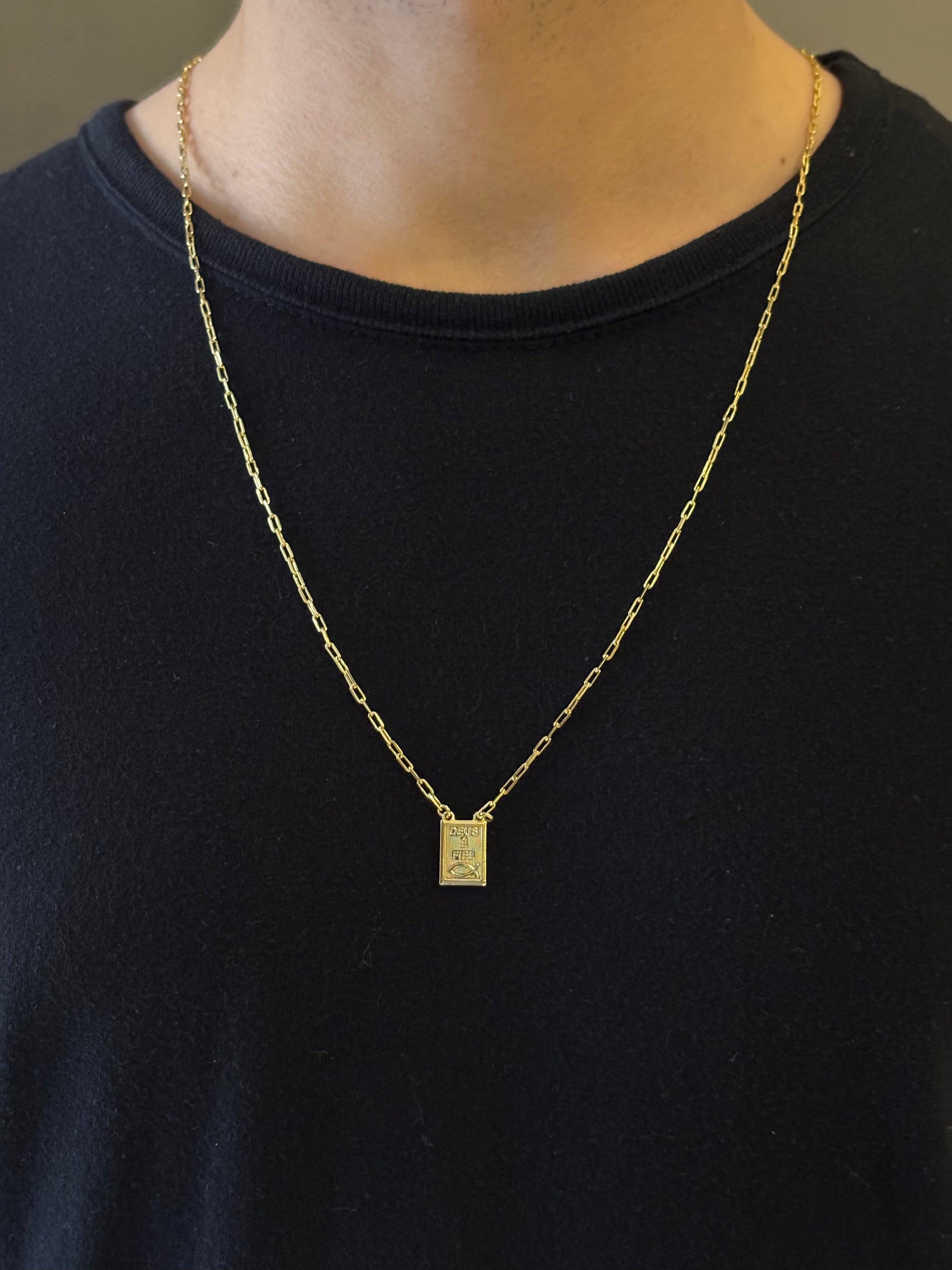 ESCAPULÁRIO DEUS É FIEL COM ORAÇÃO (TIJOLINHO DE QUINA 2MM) - 70CM - BANHADO A OURO 18K