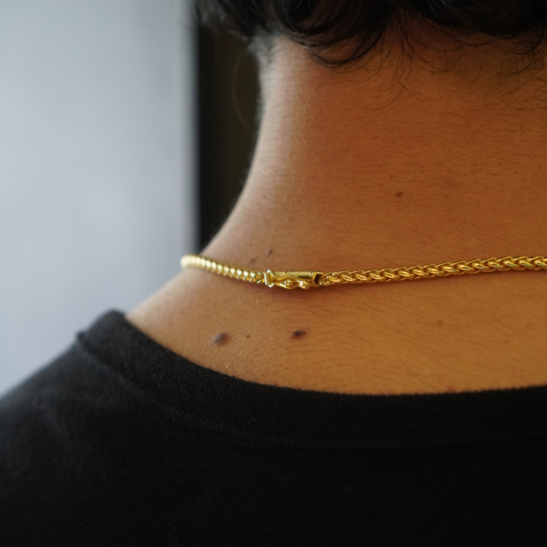 CORRENTE PERUANA 3MM - 70CM (FECHO BOMBA) + PINGENTE PEPITA MÉDIA - 2,5CM (BANHADO A OURO 18K)
