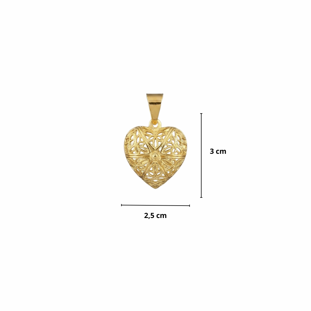 PINGENTE CORAÇÃO RELICÁRIO MÉDIO - BANHADO A OURO 18K