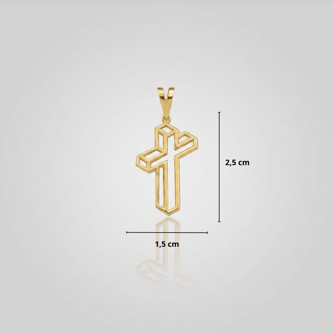 PINGENTE CRUZ 3D - BANHADO A OURO 18K