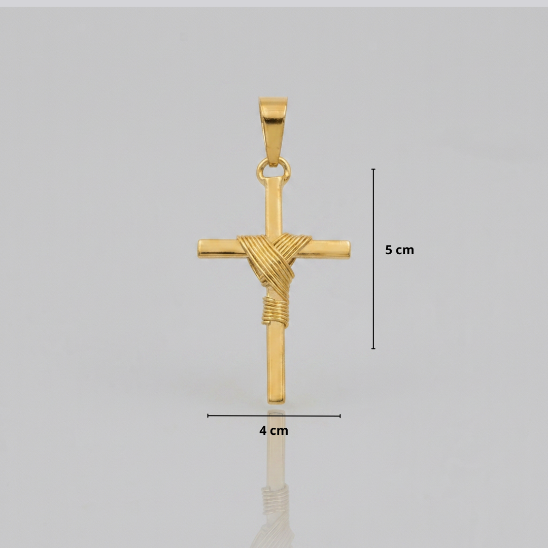 PINGENTE CRUZ ENROLADA ROBUSTA - 5X4,5CM - BANHADO A OURO 18K