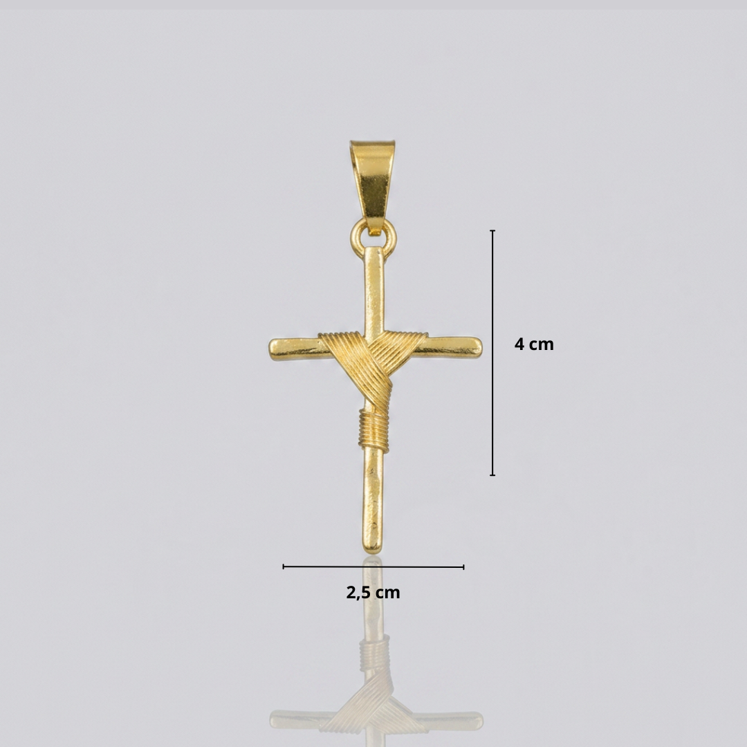 PINGENTE CRUZ ENROLADA ROBUSTA P - 4X2,5CM - BANHADO A OURO 18K