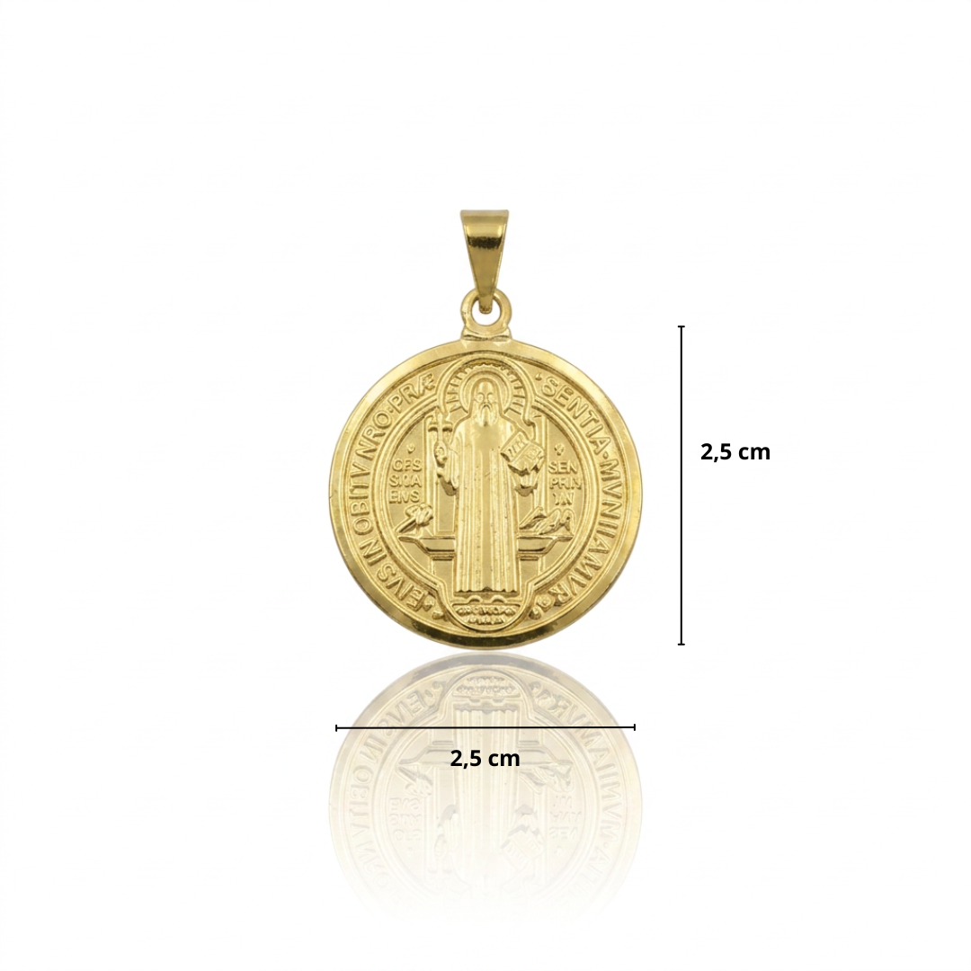 PINGENTE MEDALHA DE SÃO BENTO MÉDIA - BANHADO A OURO 18K