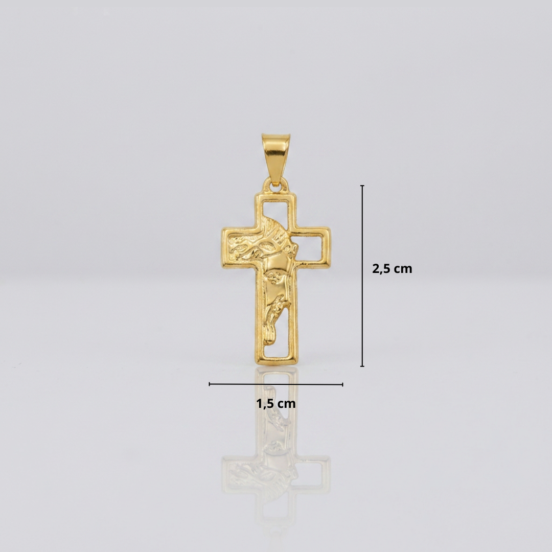PINGENTE CRUZ VAZADA COM ROSTO DE CRISTO - BANHADO A OURO 18K