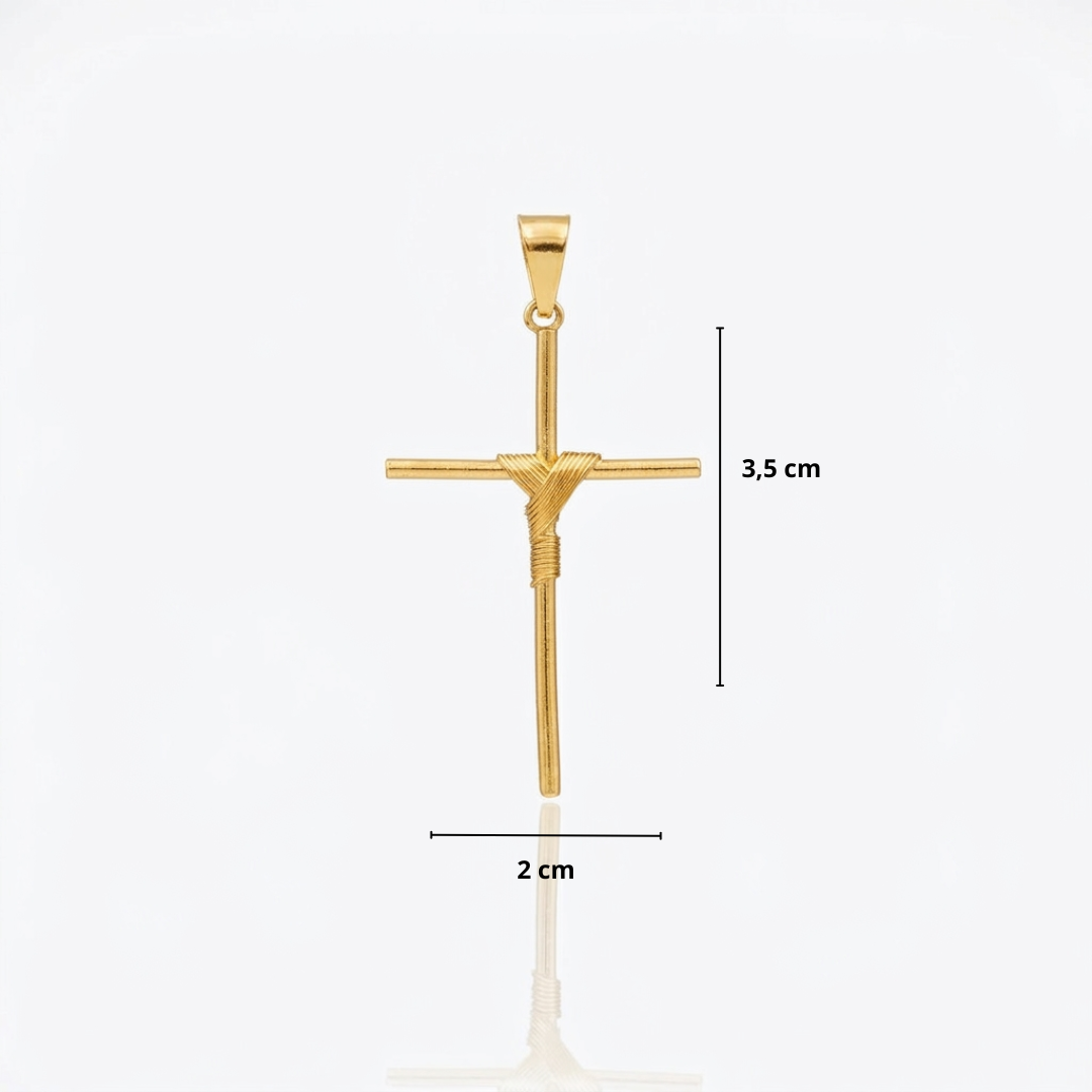 PINGENTE CRUZ ENROLADA MÉDIO - 3,5x2cm - BANHADO A OURO 18K