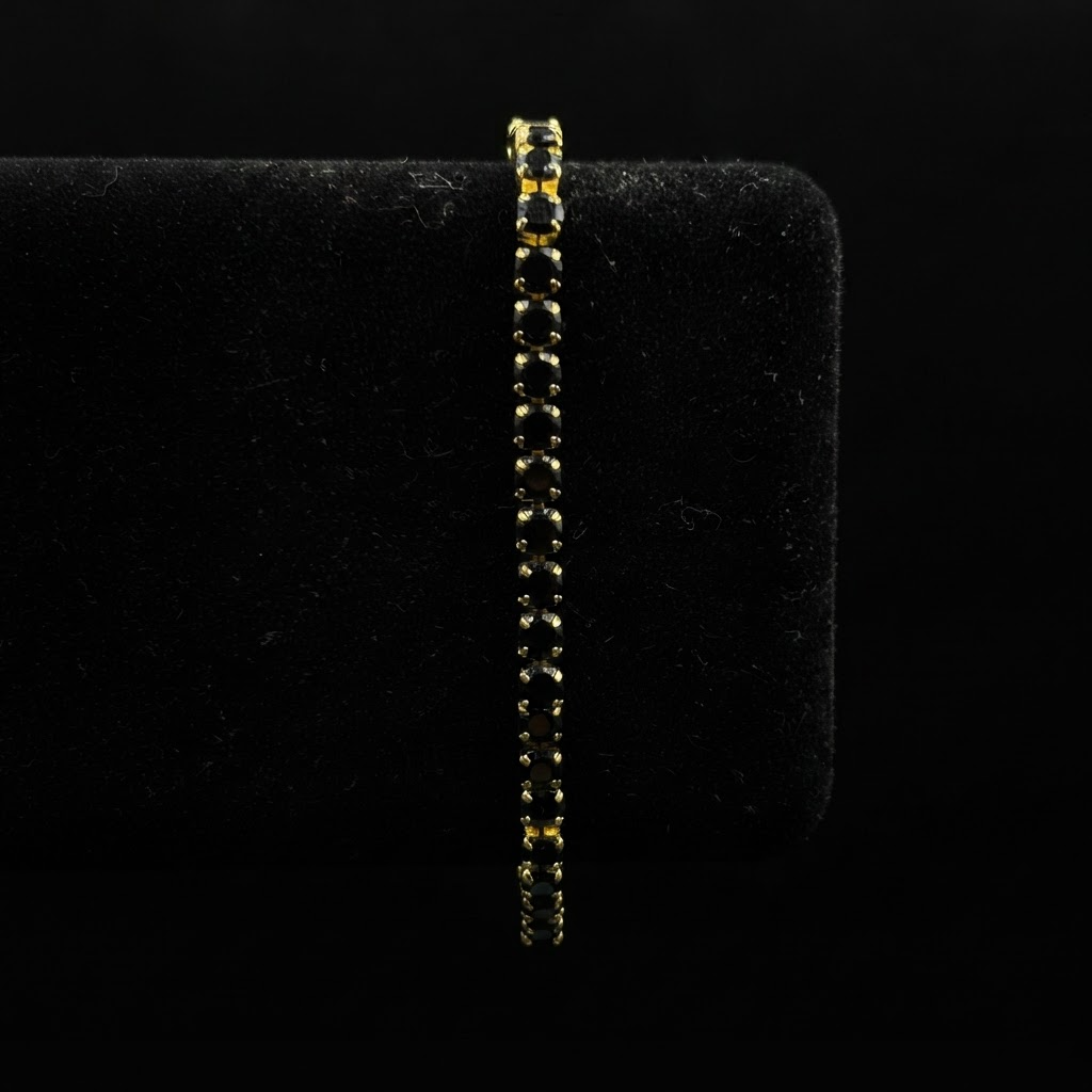 PULSEIRA RIVIERA PRETA - 17CM - BANHADO A OURO 18K