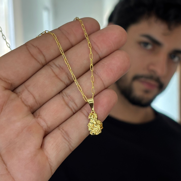 CORRENTE TIJOLINHO DE QUINA 2MM - 70CM (FECHO ITALIANO) + PINGENTE PEPITA PEQUENA - 1,5CM - BANHADO A OURO 18K