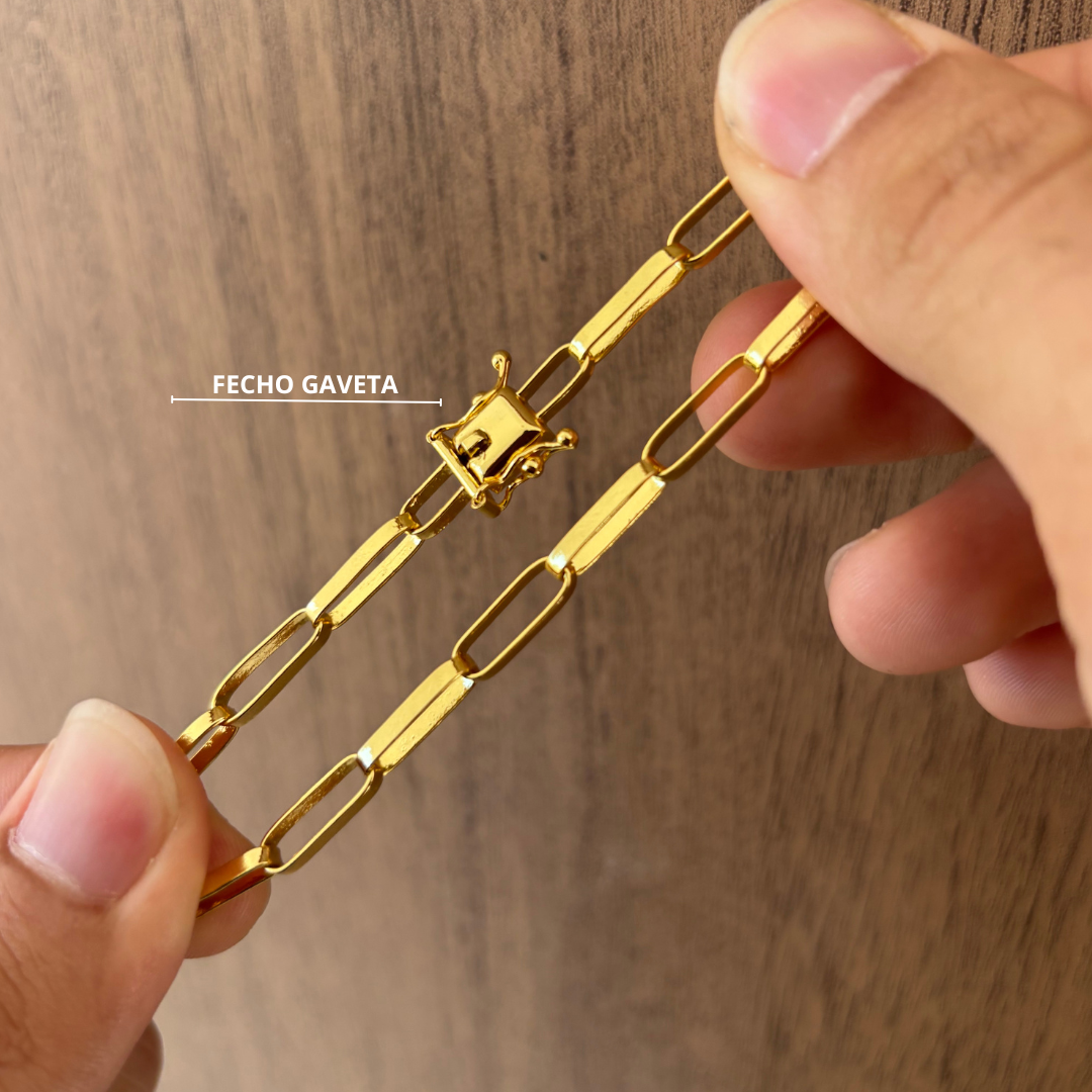 PULSEIRA TIJOLINHO LONG 5MM - 21CM - BANHADO A OURO 18K